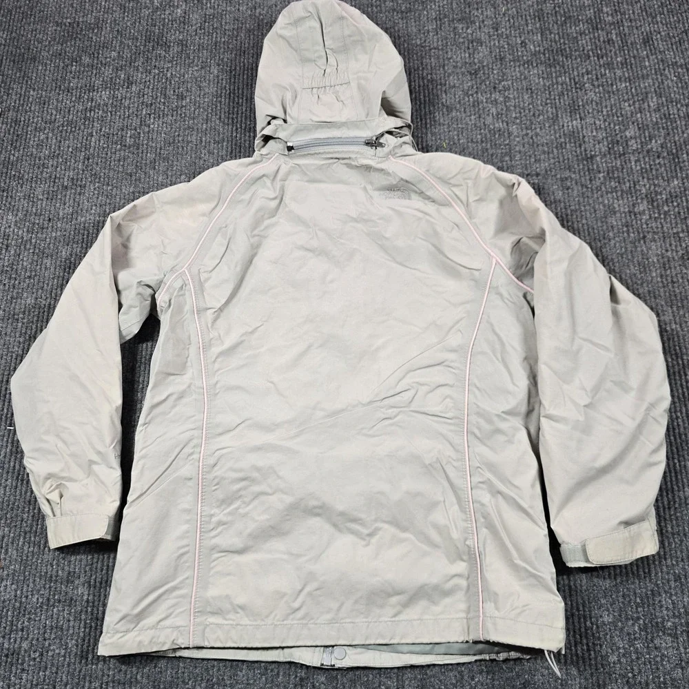 The‎ North Face HyVent Jacket Girls XL Beige Hooded Waterproof Lined Rain Coat